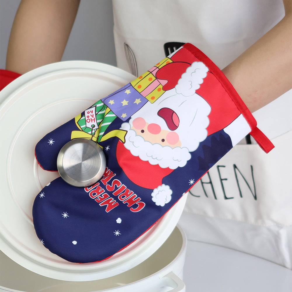 Christmas present Santa Claus insulated gloves, thickened oven gloves, kitchen baking gloves, insulated and heat-resistant gloves - V.I.P Digital Presence