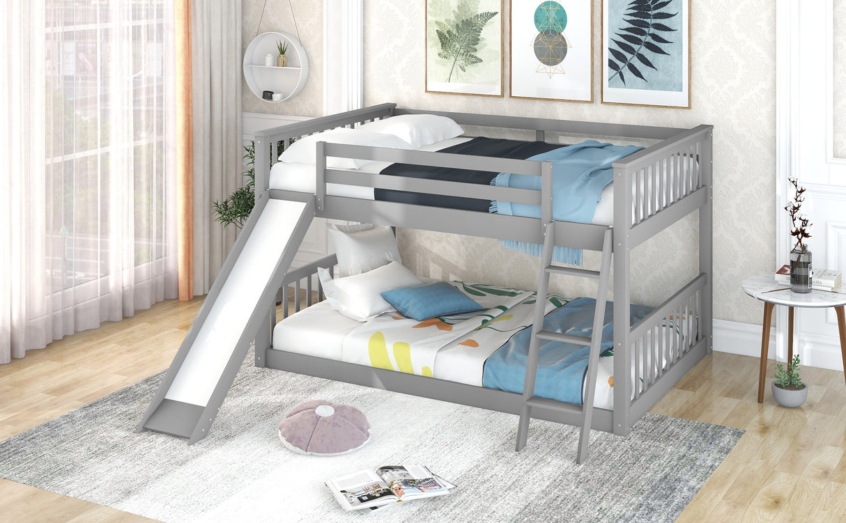 Full over Full Bunk Bed with Convertible Slide and Ladder Gray