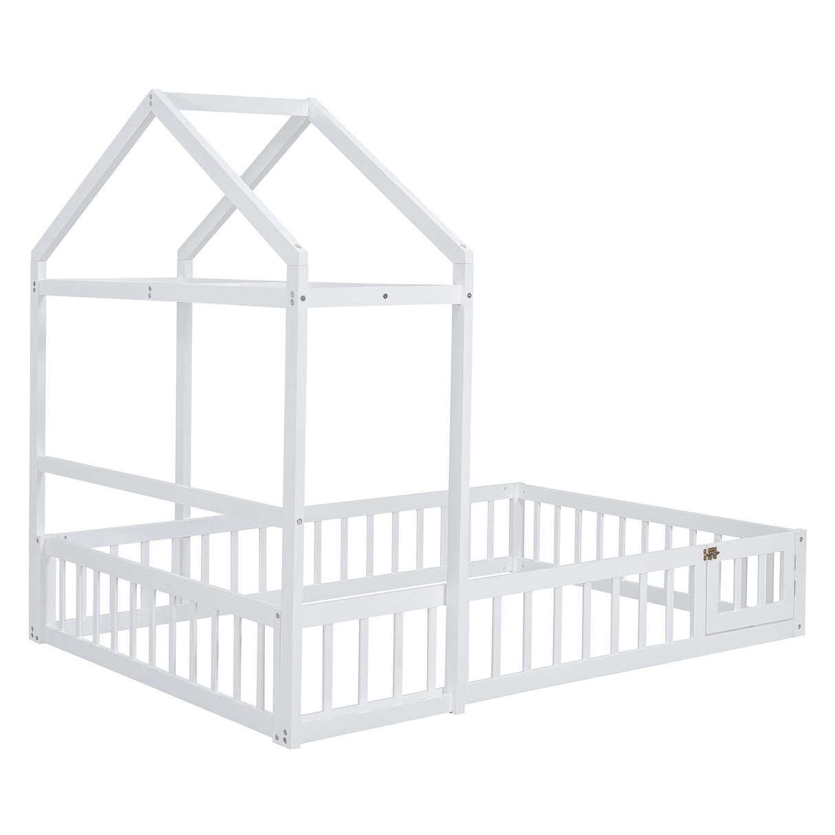 Wooden Full Size Children's Bed with Detachable Headboard and Integrated Clothes Drying Rack, White - V.I.P Digital Presence