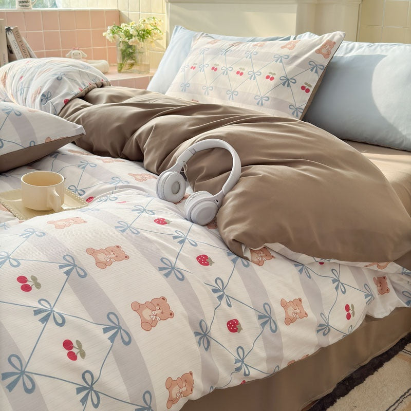 Double Gauze Four-Piece Set Jacquard Small Bamboo Cotton Three-Piece Set Student Dormitory INS Fresh Floral Bedding - V.I.P Digital Presence