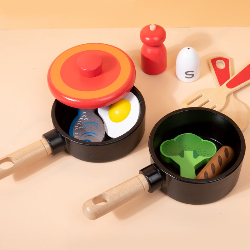 Children's wooden simulation home cooking pot set kitchen cooking with joy cooking utensils wooden toys - V.I.P Digital Presence