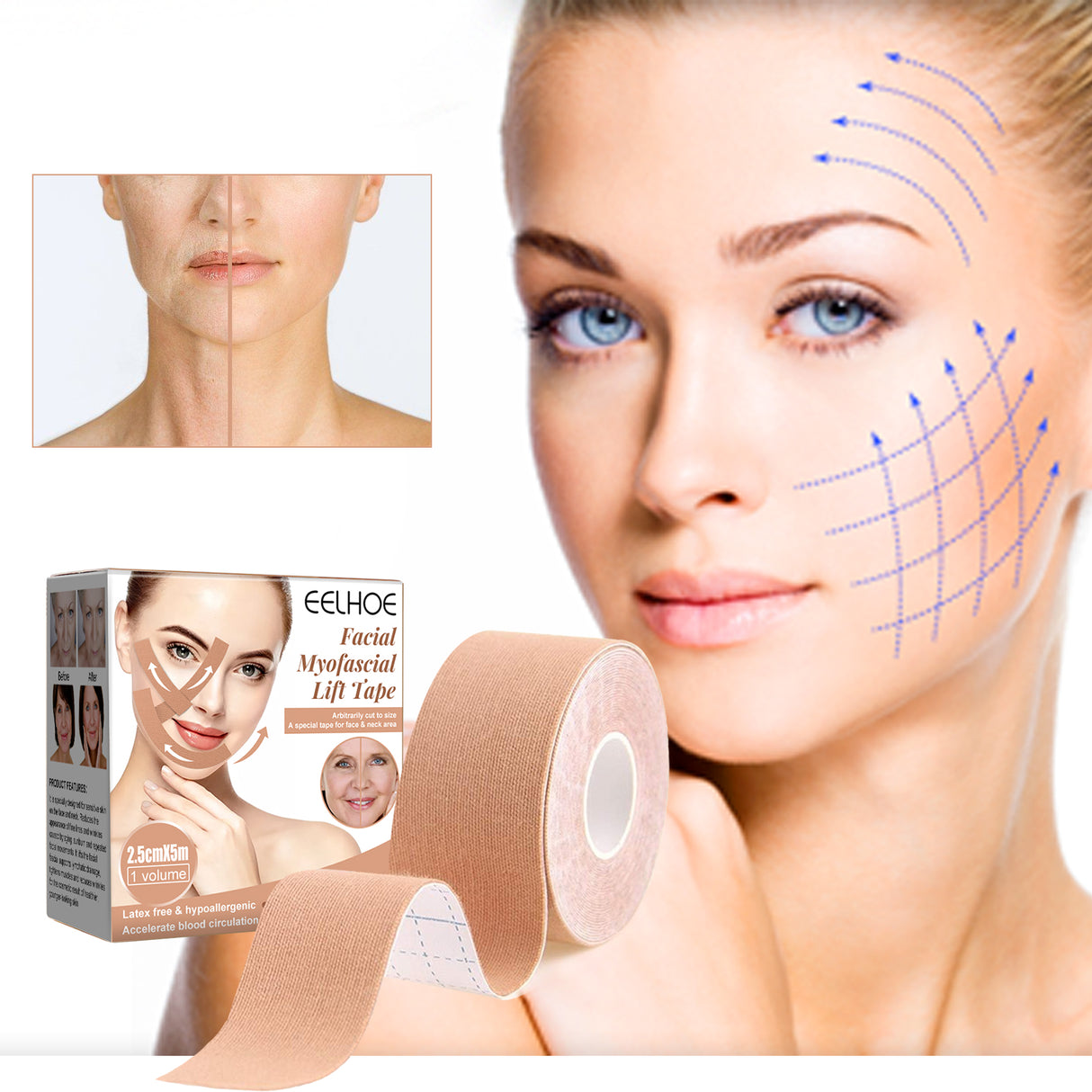 Myofascial Face Tightening Band, Face Anti-Sagging Lift Chin V-Shaped Face Breathable Face Lifting Tape - V.I.P Digital Presence