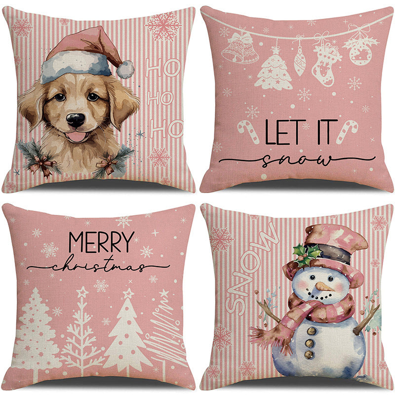 Pink Dog Christmas Snowman Pillow Cover Amazon Home Sofa Cushion Cover Holiday Pillow - V.I.P Digital Presence