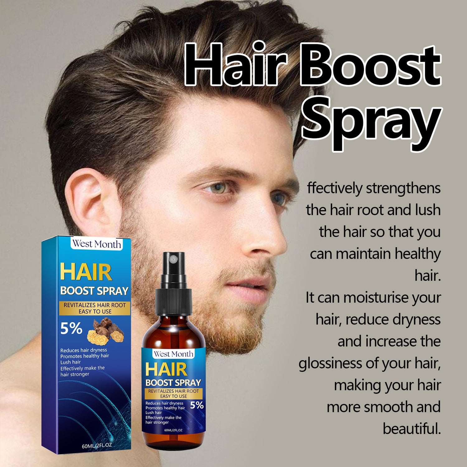 Hair Boost Spray, Strong Hair Solid Hair Moisturizing Scalp Hair Roots Beard Hair Care Spray - V.I.P Digital Presence