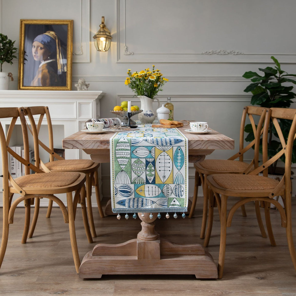 Jacquard table flag small fish green contrasting color dining table fabric holiday coffee table bed flag TV cabinet - V.I.P Digital Presence