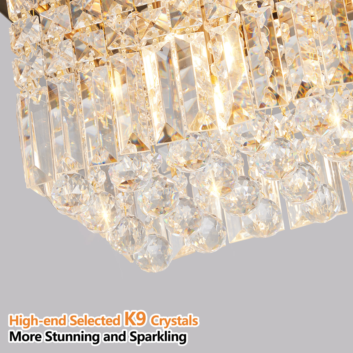Modern Crystal Chandelier for Dining Room 8-Light Gold Rectangle Raindrop Chandelier L39.4'' x W9.8'' x H8.7'(Bulb Not Included) - V.I.P Digital Presence