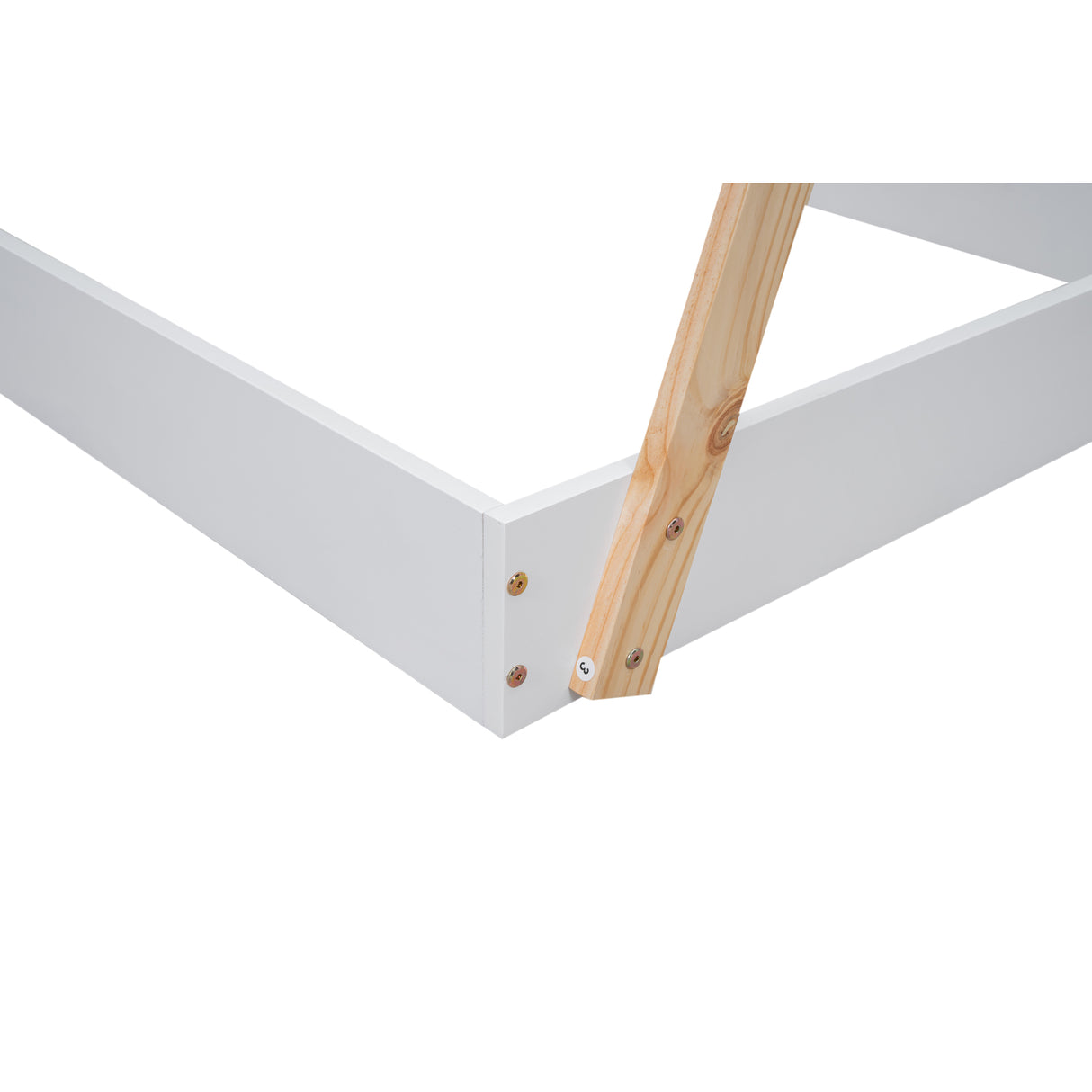 Twin Size Tent Floor Bed with Triangle Structure White+Natural