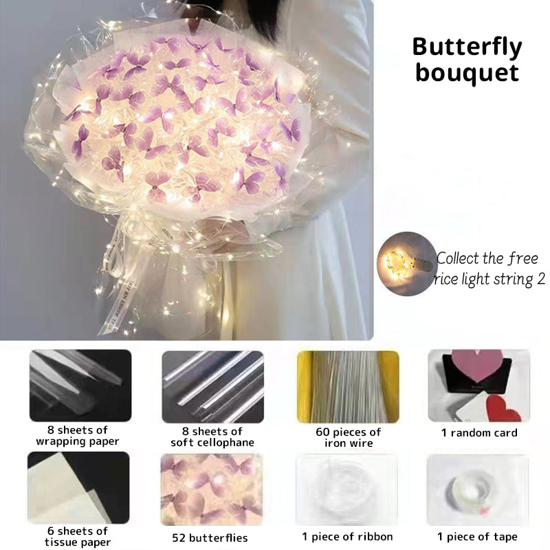 New DIY Butterfly Bouquets Handmade Butterfly Flower Material Package Bouquet with Light String Wedding Decor Gift for Girlfrien - V.I.P Digital Presence