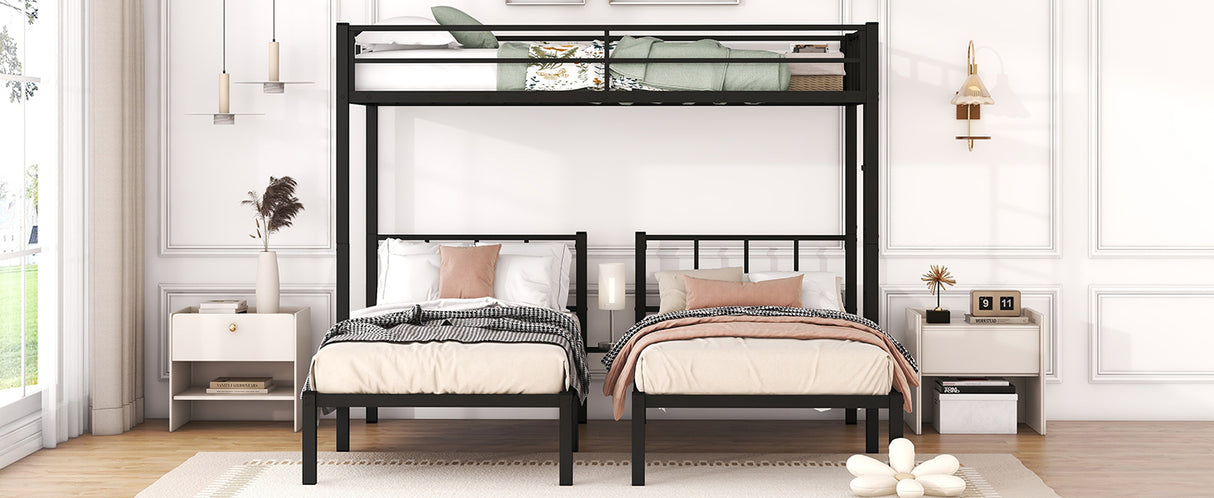 Twin over Twin & Twin Bunk Beds for 3, Twin XL over Twin & Twin Bunk Bed Metal Triple Bunk Bed, Black - V.I.P Digital Presence