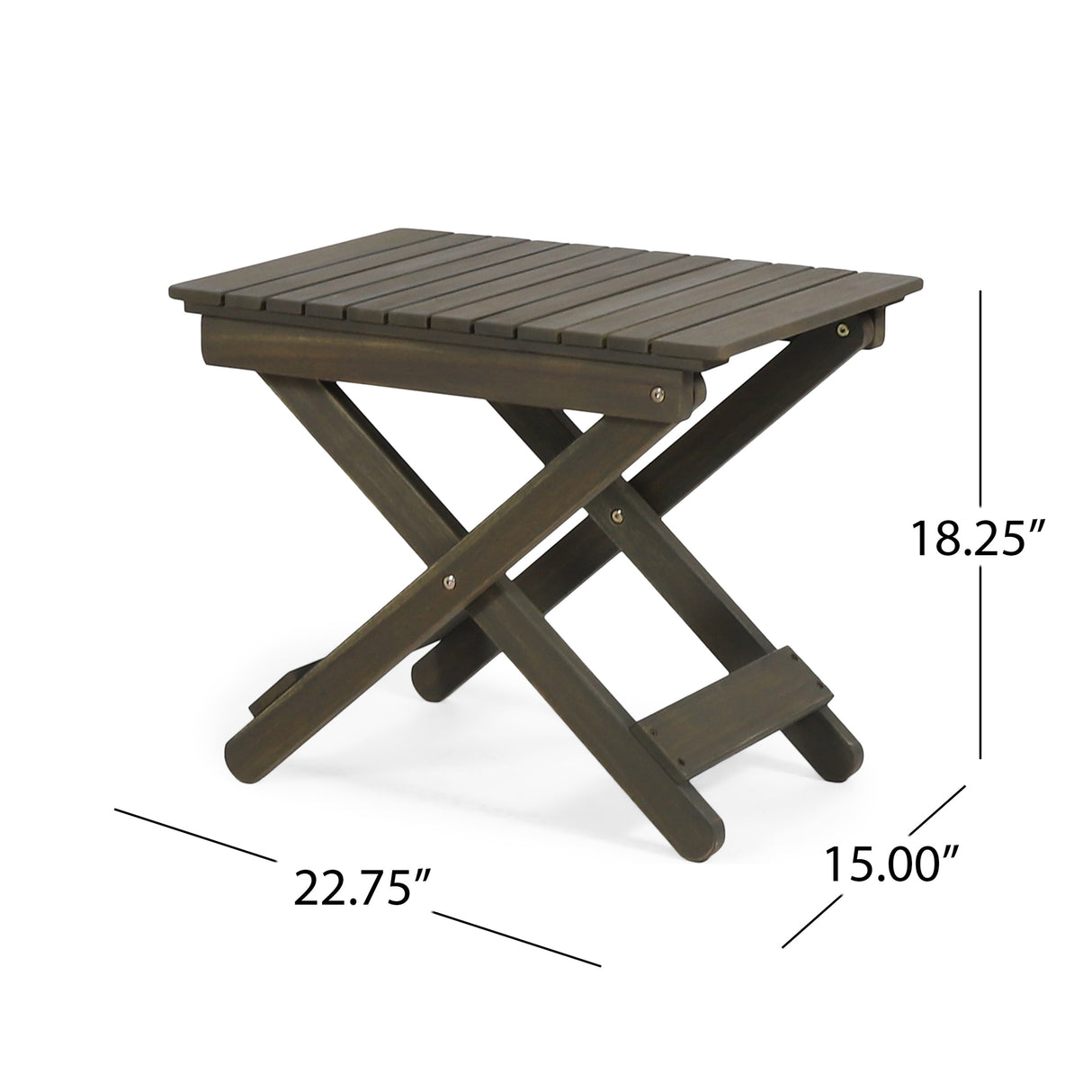 Outdoor Folding Wooden Side Table, Gray, 15"D x 22.75"W x 18.25"H - V.I.P Digital Presence