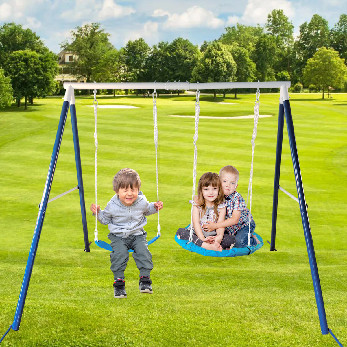 Kids Metal Swing Set for Backyard Outdoor Playground Two Functional Swing Set For Kids Outdoor Equipment - V.I.P Digital Presence