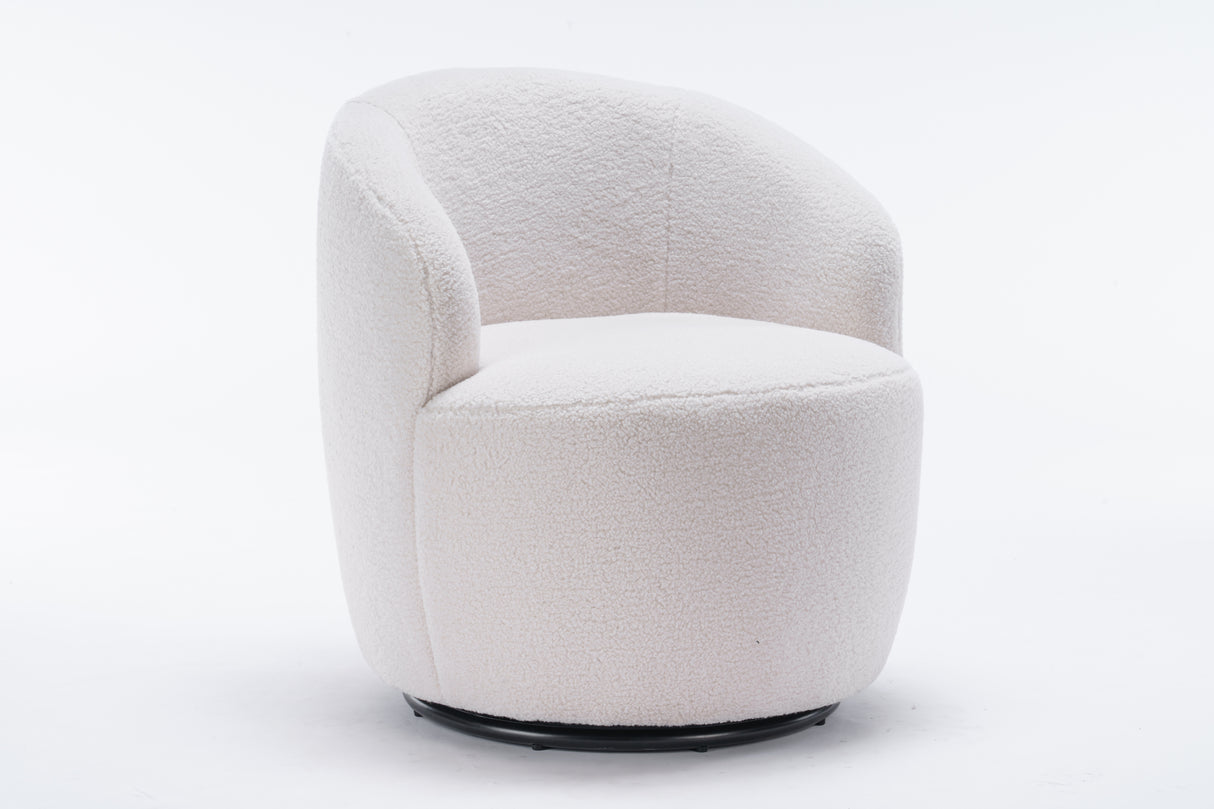 Teddy Fabric Swivel Accent Armchair Barrel Chair With Black Powder Coating Metal Ring Ivory White - V.I.P Digital Presence