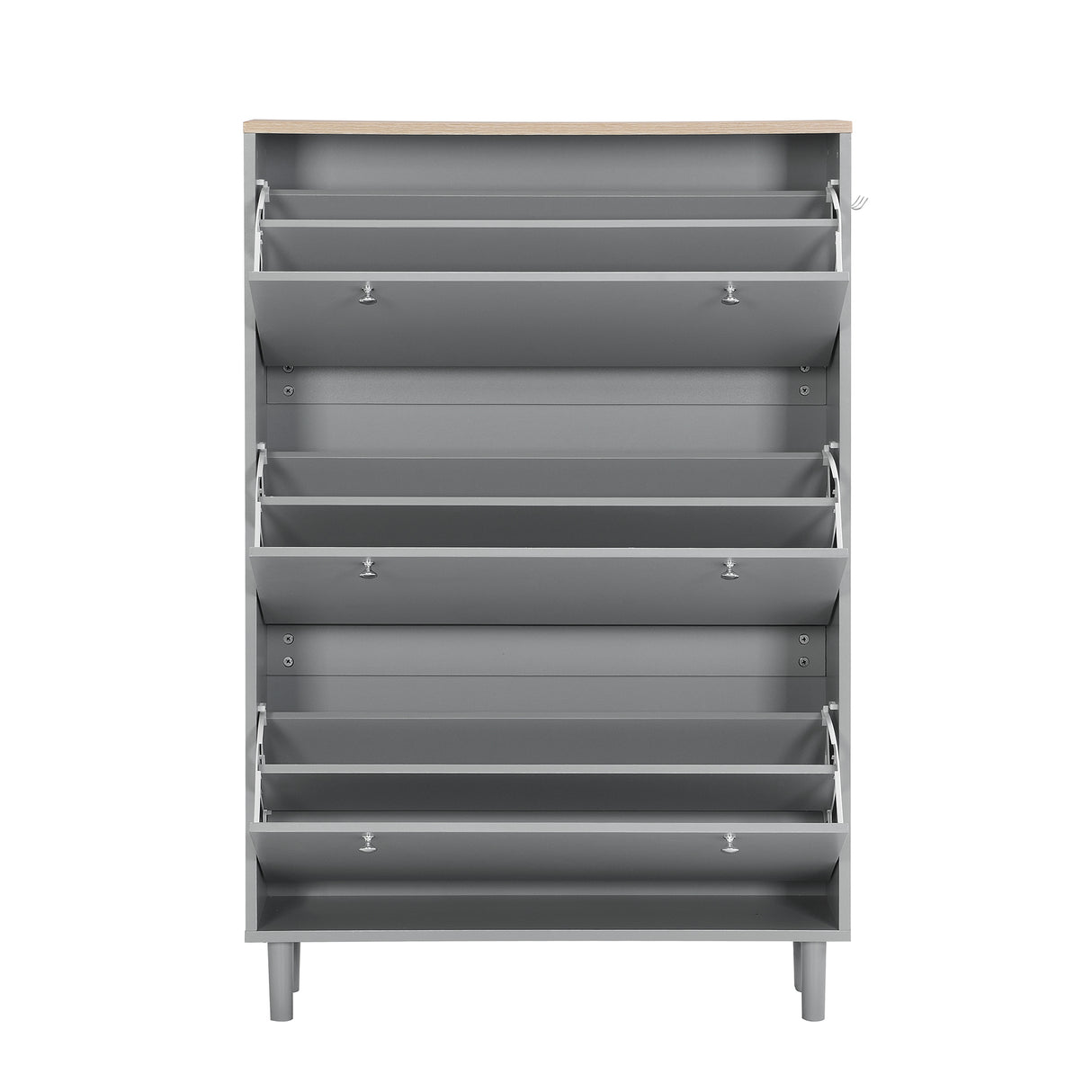 ON-TRANS narrow design shoe cabinet with 3 flip drawers and 3 independent shoe racks with 3 hooks, gray - V.I.P Digital Presence