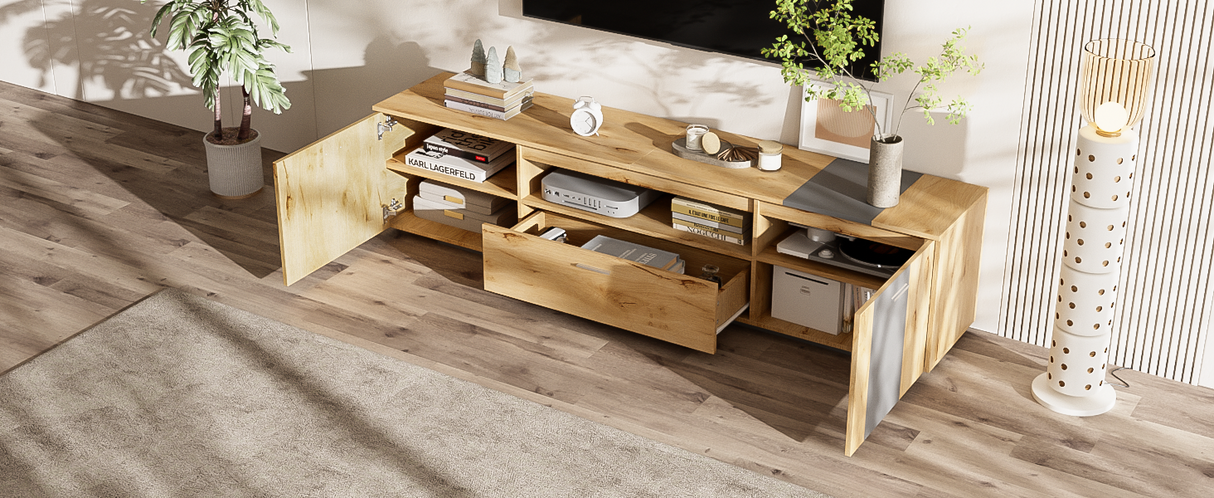 70 inch modern TV stand with 3 cabinets and drawers, entertainment center can accommodate TVs under 80 inches - V.I.P Digital Presence