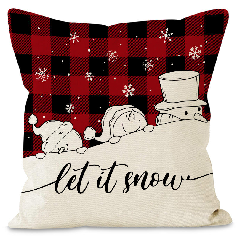 Christmas Pillowcase Linen Red Black Checkered Letter Printed Pillow Cover Holiday Living Room Decoration - V.I.P Digital Presence