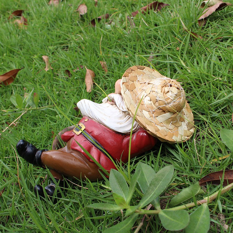Creative resin sleeping posture elf statue courtyard garden with straw hat dwarf ornaments - V.I.P Digital Presence