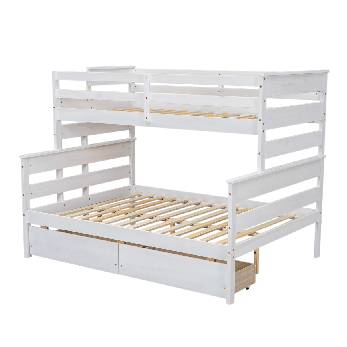 Wood Twin over Full Bunk Bed with 2 Drawers White
