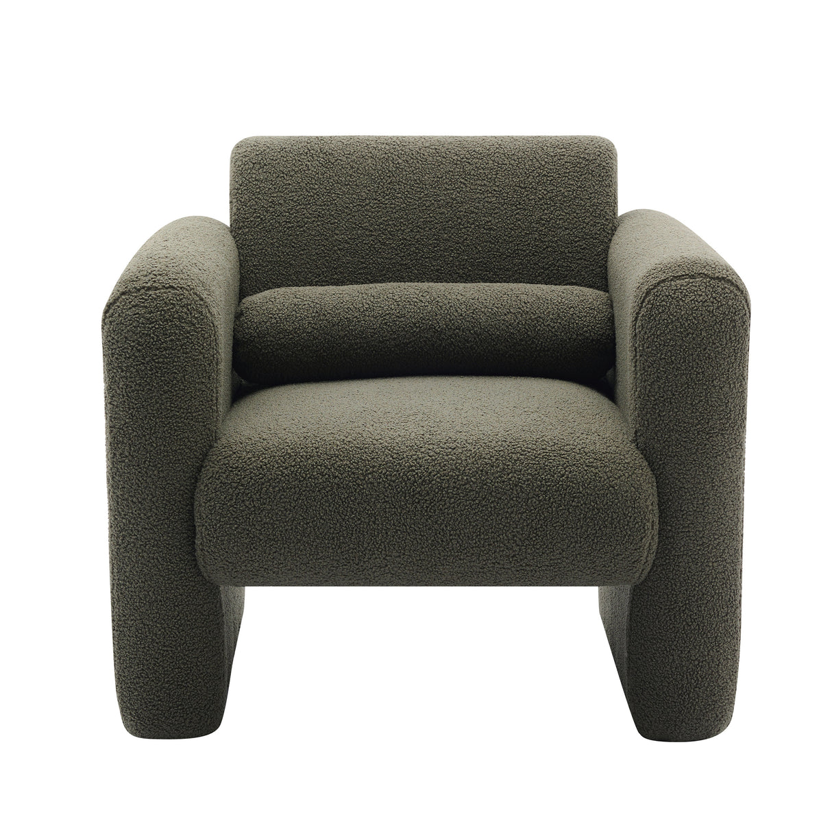 Modern style chair with sheepskin Sherpa fabric soft cushion, comfortable armchair, soft with backrest and pillow, seaweed green - V.I.P Digital Presence
