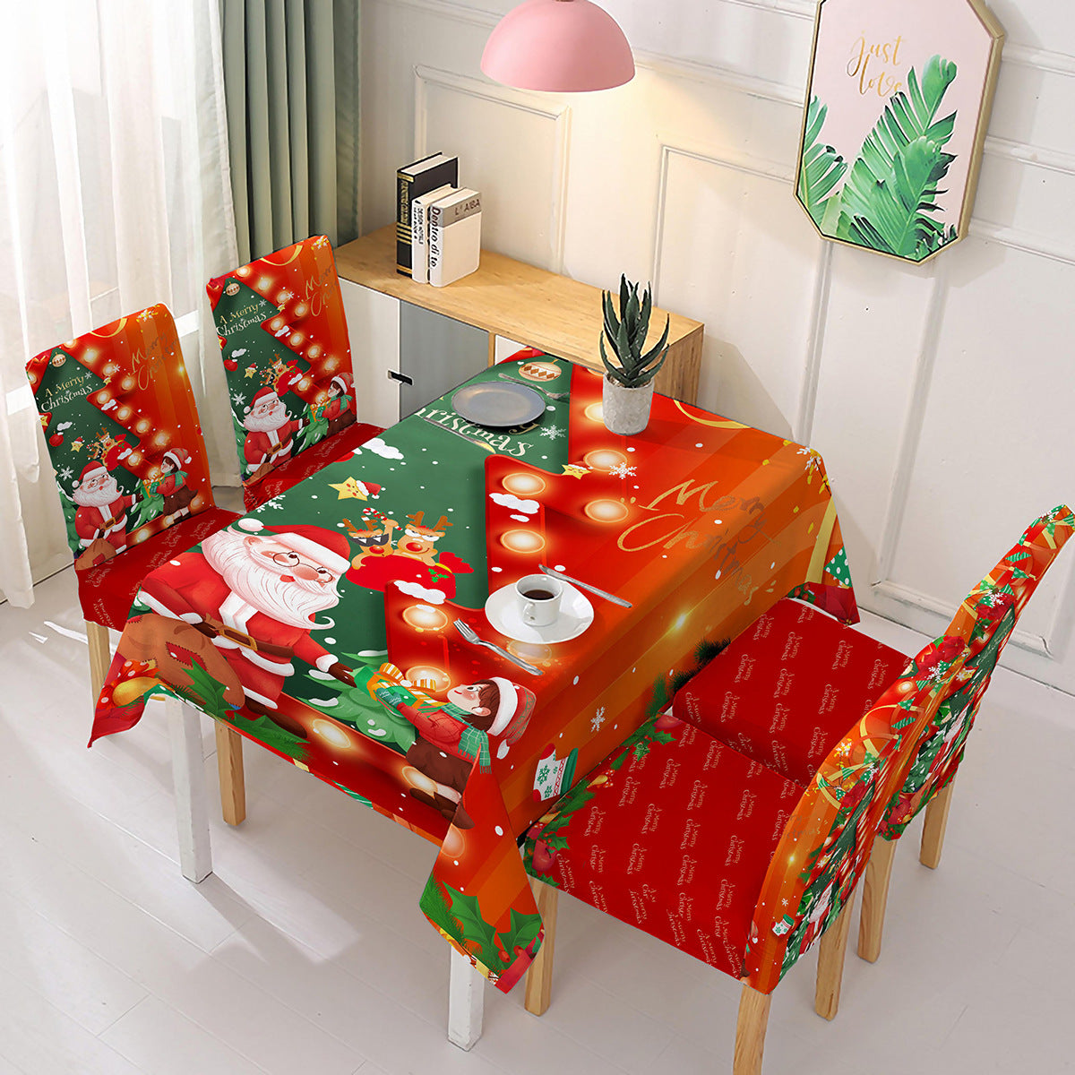 Christmas new polyester waterproof tablecloth one-piece printed chair cover festive decoration cartoon Santa Claus - V.I.P Digital Presence