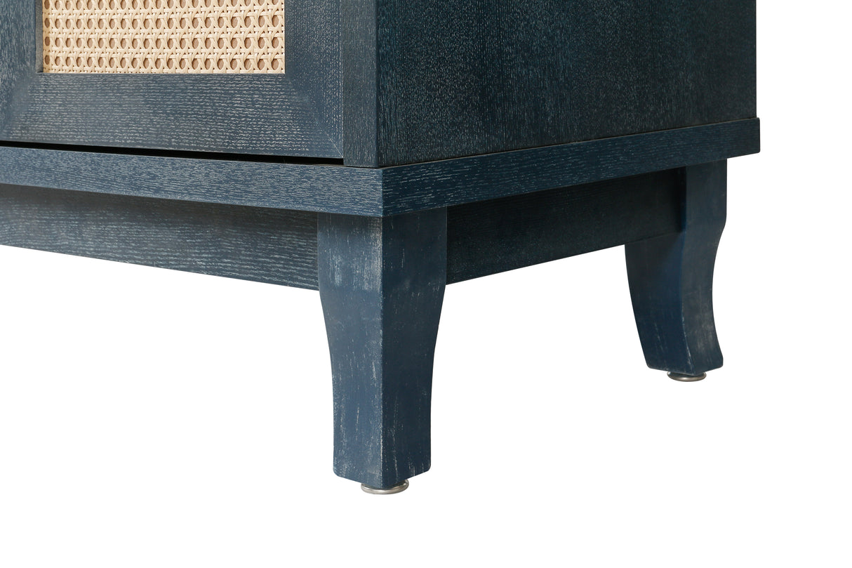 Handcrafted Premium Grain Panels Rattan Sideboard Buffer Cabinet Accent Storage Cabinet With 4 Rattan Doors BLUE - V.I.P Digital Presence