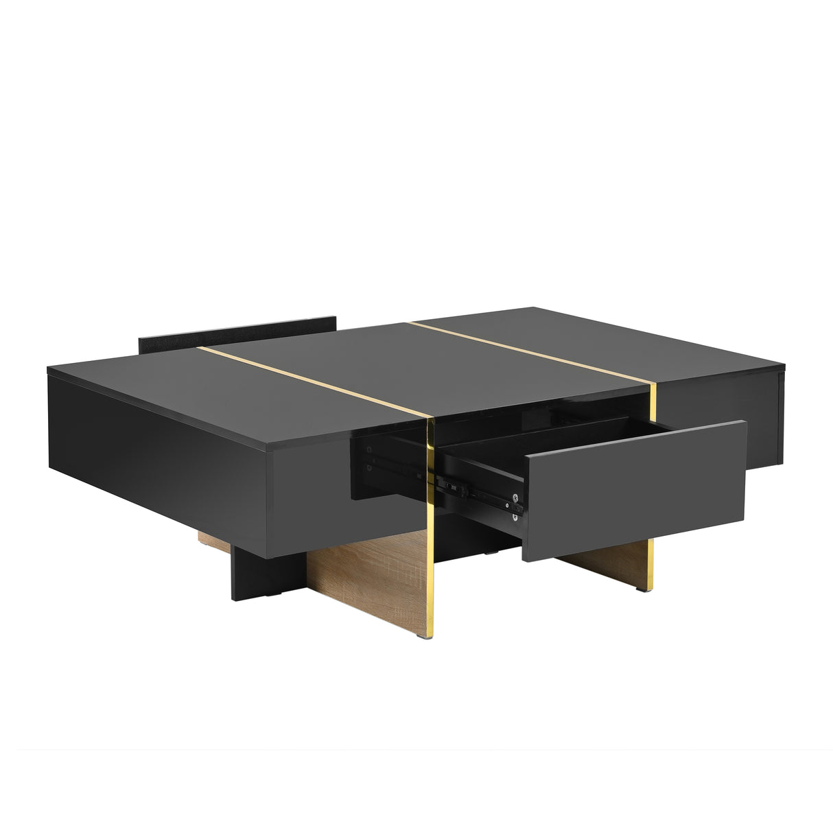 ON-TRANS 47.2 inch x 31.4 inch multifunctional rectangular sofa table with 2 drawers and gold wood grain leg center table, black - V.I.P Digital Presence