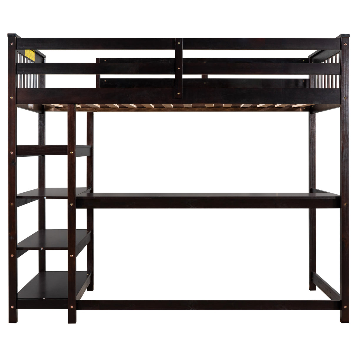 Twin Size Loft Bed with Storage Shelves and Under-bed Desk Espresso
