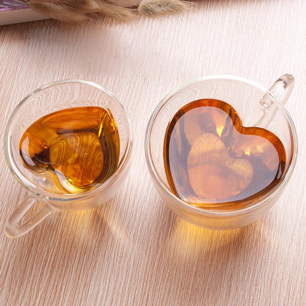 180ml/240ml Heart Love Shaped Tea Beer Mug Juice Cup Coffee Cups Mug Gift Double Layer Glass Mug Heat-Resisting Drinkware - V.I.P Digital Presence