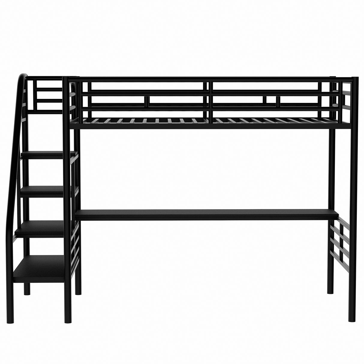 Metal Loft Bed Frame with Desk No Box Spring Needed Twin Black
