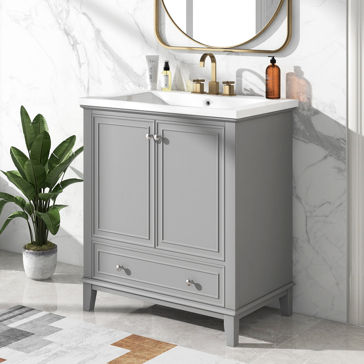30inchgrey Bathroom Vanity with Sink ComboMulti-functional Bathroom Cabinet with Doors and Drawer Solid Frame and MDF Board - V.I.P Digital Presence