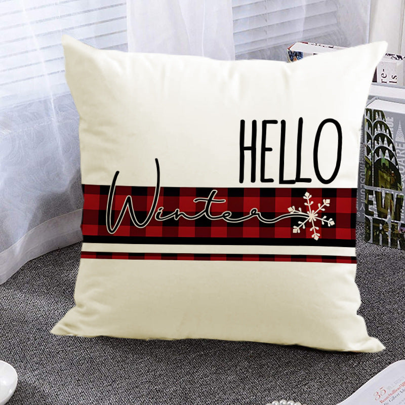 Christmas Pillowcase Linen Red Black Checkered Letter Printed Pillow Cover Holiday Living Room Decoration - V.I.P Digital Presence