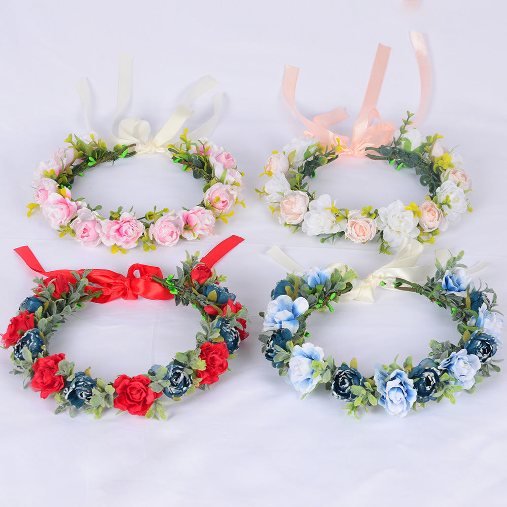 Flower garland super fairy bridal headpiece handmade simulation flower fairy headpiece wedding photography hair accessory - V.I.P Digital Presence