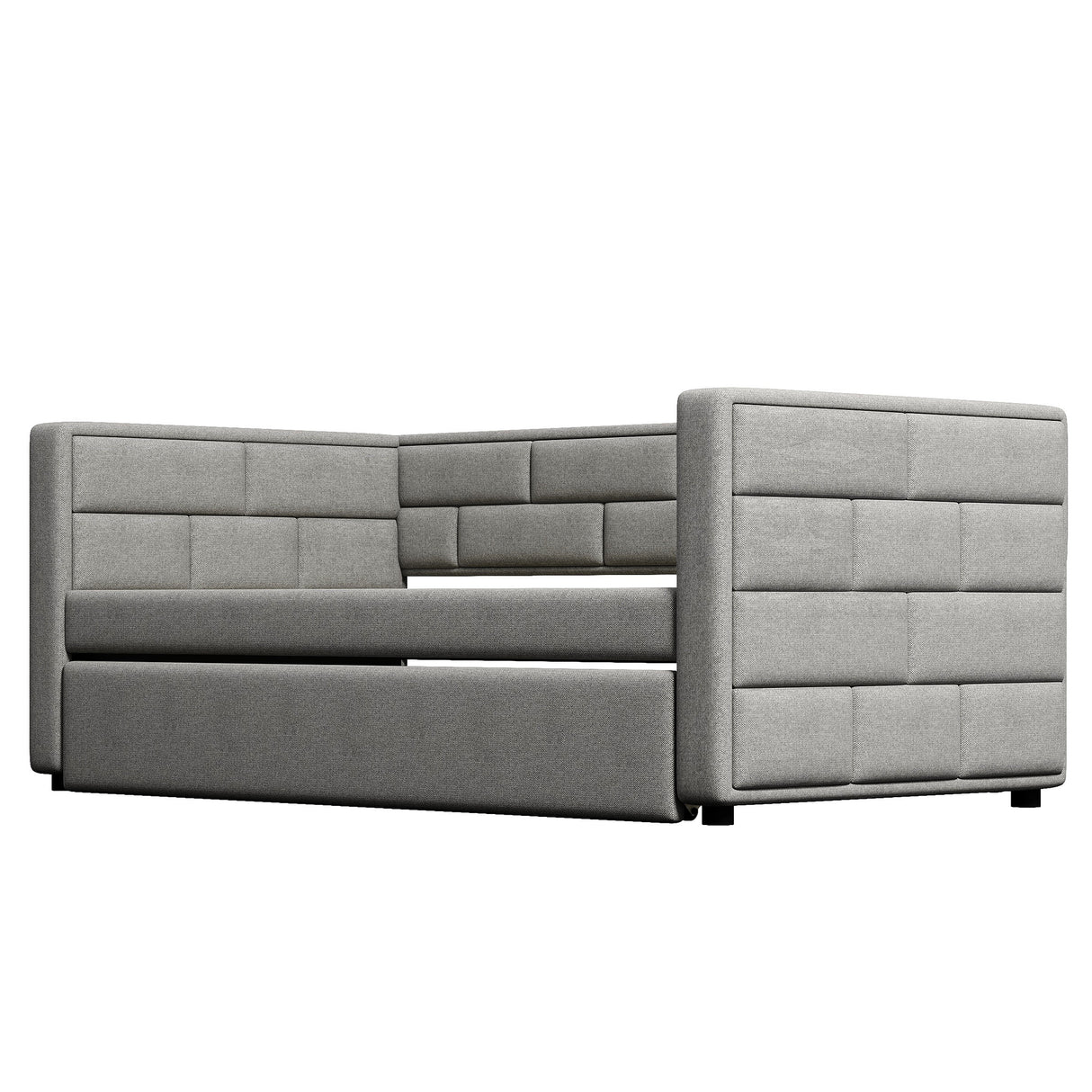 Twin Size Daybed with Trundle Upholstered Daybed with Padded Back Gray