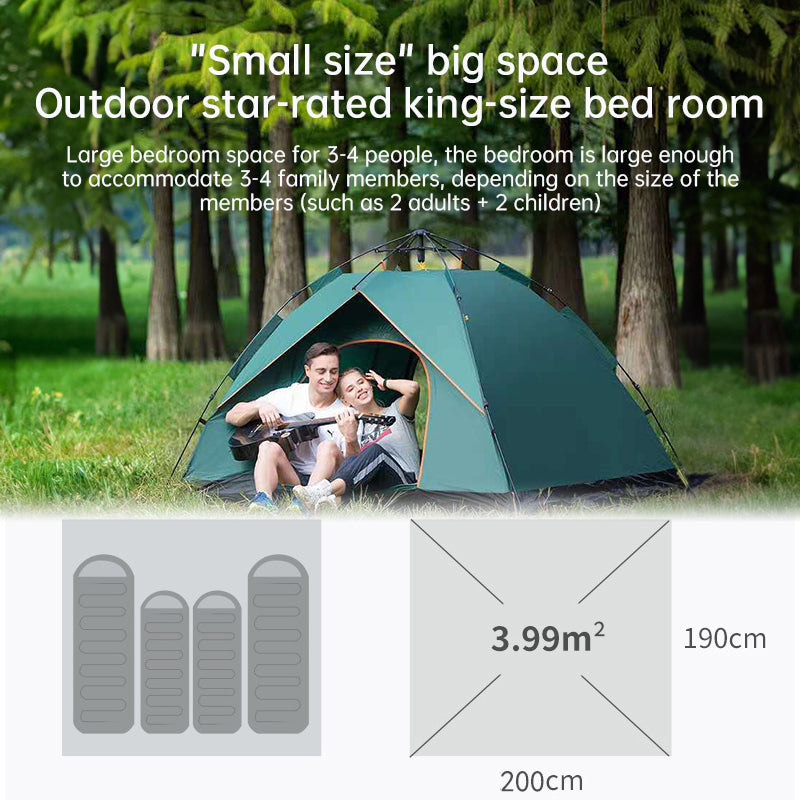 Quick-Deploy Green/White Outdoor Tent, Comfortably Accommodating 3-4 People on Camping Trips - V.I.P Digital Presence