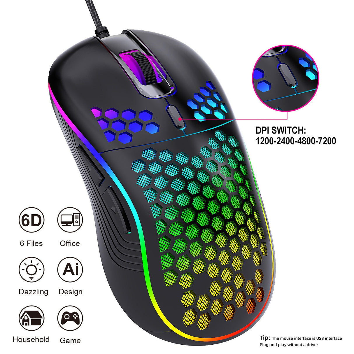 Wired gaming mouse with hollow holes and glowing light lightweight gaming mouse for esports - V.I.P Digital Presence