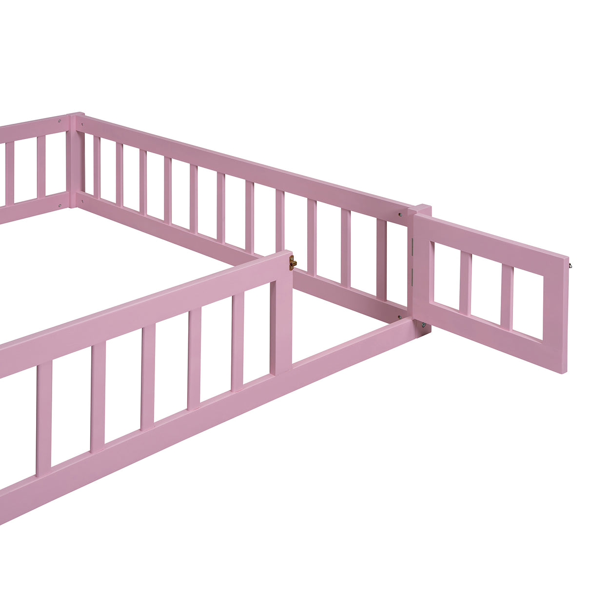 Wooden Full Size Children's Bed with Detachable Headboard and Integrated Clothes Drying Rack, Pink - V.I.P Digital Presence