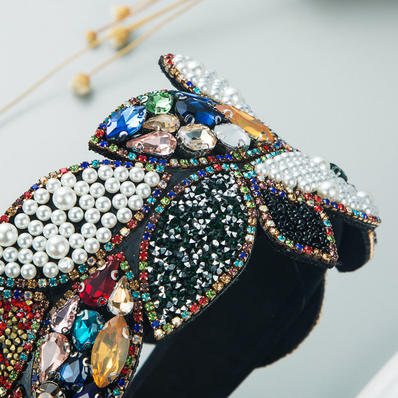 Headband Fashion Ball Rhinestone Pearl Leaf-Shaped Baroque Headband Exaggerated Wide-Brimmed Hair Accessories - V.I.P Digital Presence