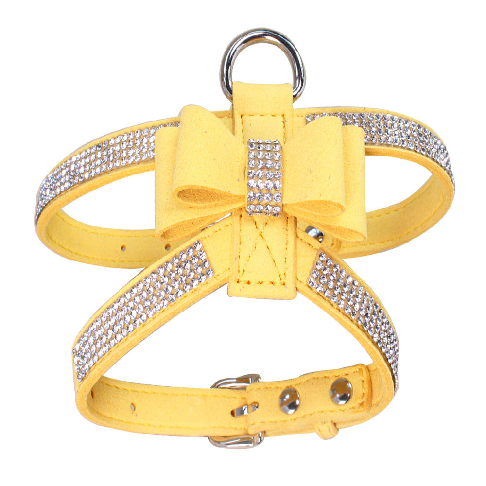 Sparkling rhinestone bow pet chest strap, rhinestone dog chest strap, suede microfiber dog chain pet supplies - V.I.P Digital Presence