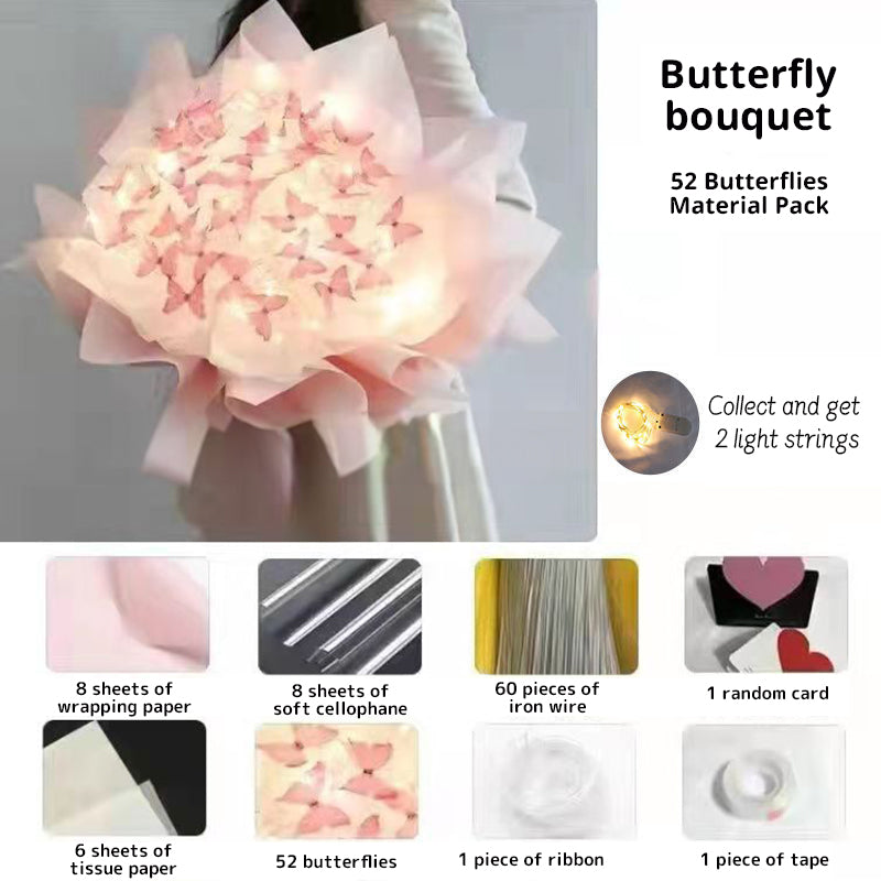 New DIY Butterfly Bouquets Handmade Butterfly Flower Material Package Bouquet with Light String Wedding Decor Gift for Girlfrien - V.I.P Digital Presence
