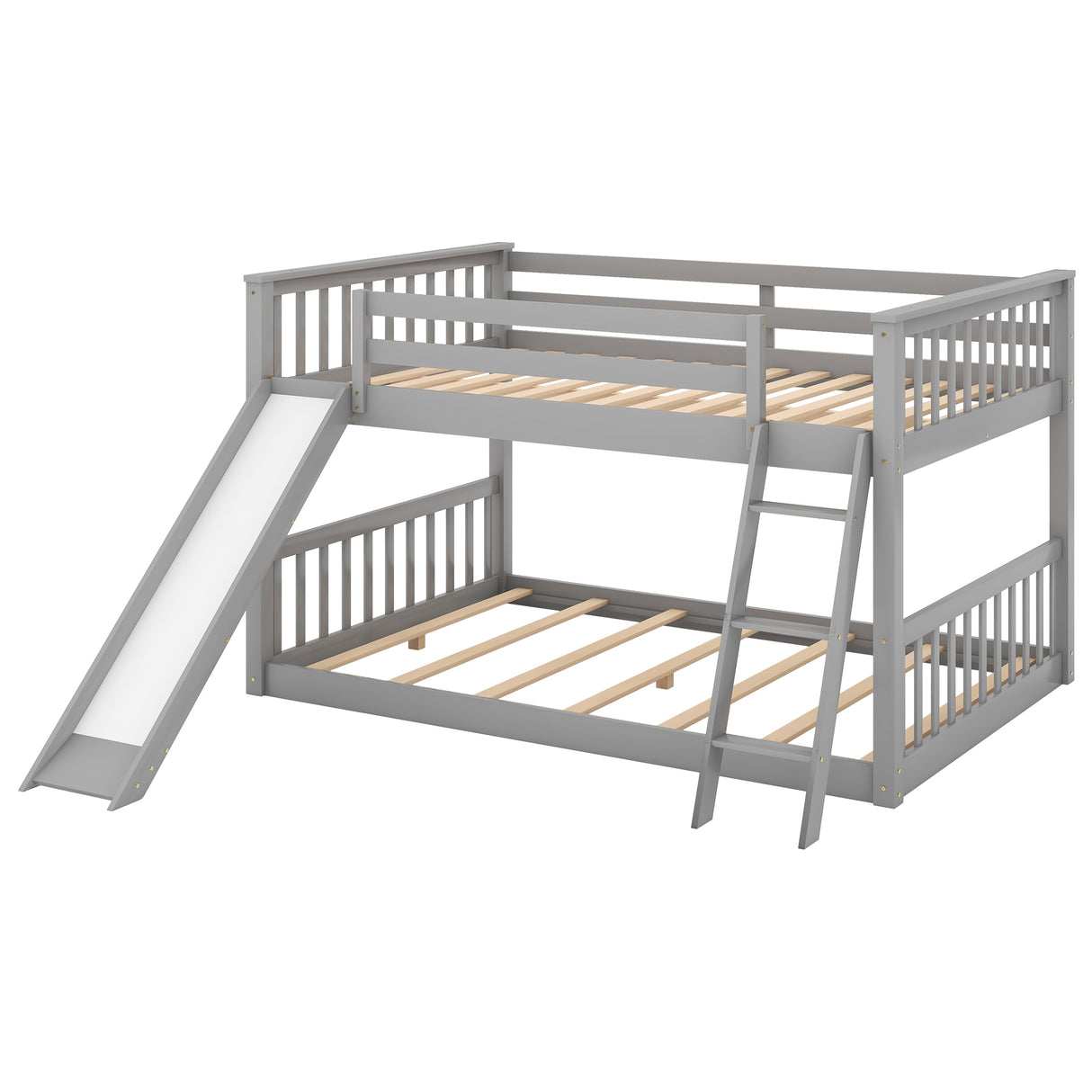 Full over Full Bunk Bed with Convertible Slide and Ladder Gray
