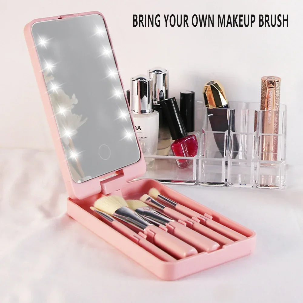 LED Folding Rotating Cosmetic Mirror Box with Brush - V.I.P Digital Presence