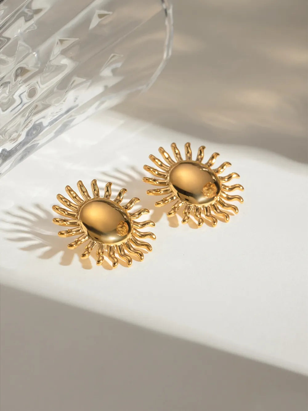 18K Gold-Plated Stainless Steel Sun Stud Earrings - V.I.P Digital Presence