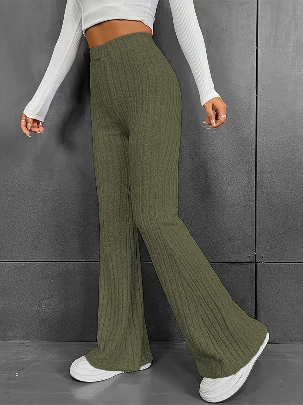 Fashionable and casual solid color micro flared high waisted pants for women - V.I.P Digital Presence