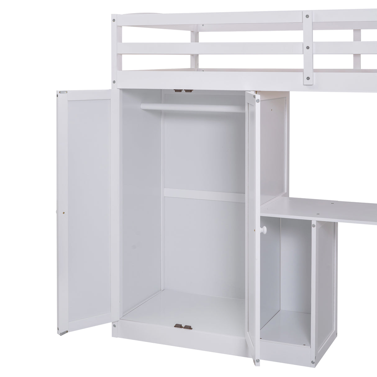 Twin Size Loft Bed with Wardrobe and Staircase, Desk and Storage Drawers and Cabinet in 1 White