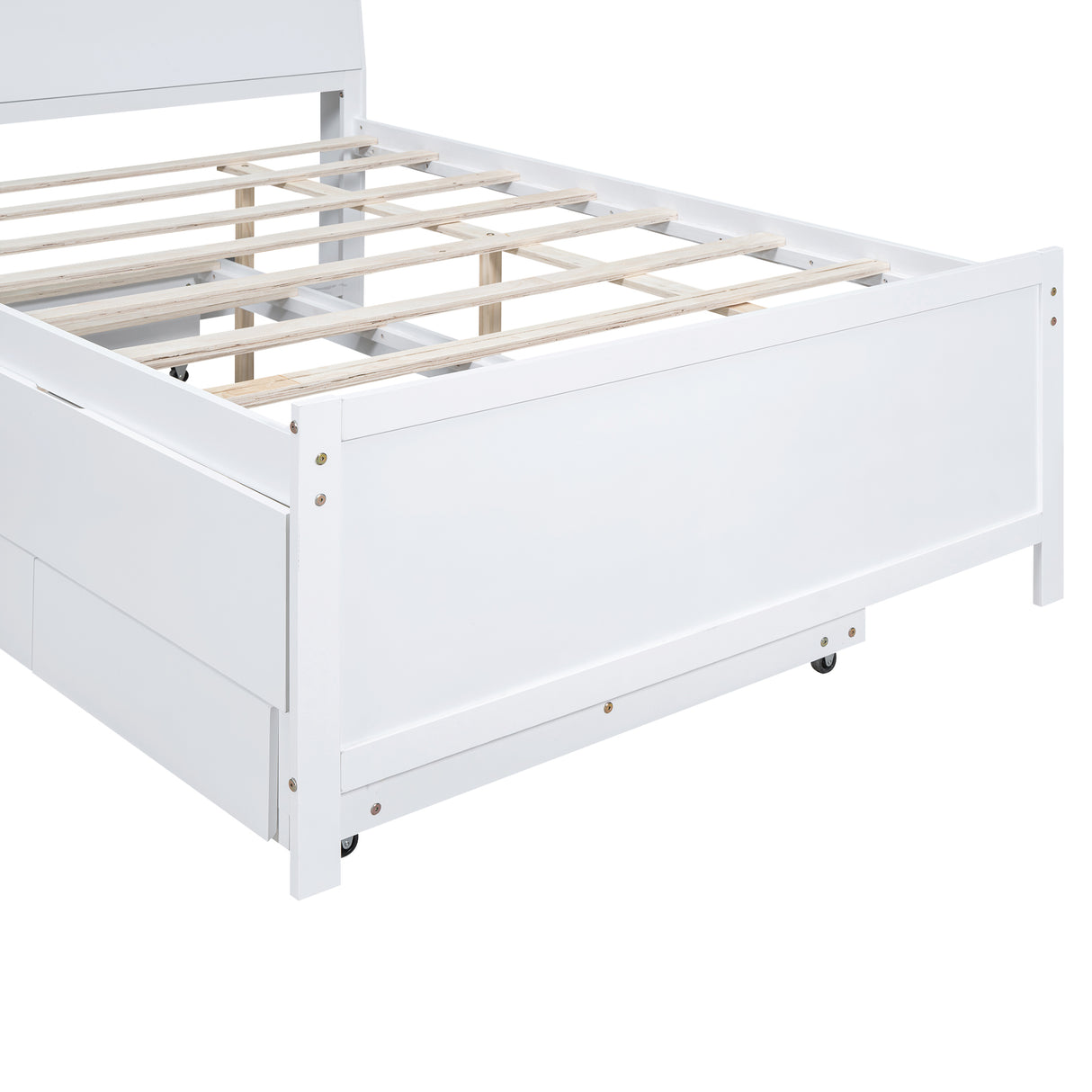 Full Size Platform Bed with Storage LED Headboard Twin Size Trundle and 3 Drawers White