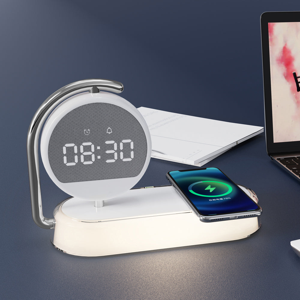 Multi functional clock, wireless charging, clock alarm, mobile phone, wireless charging, small night light, three in one - V.I.P Digital Presence