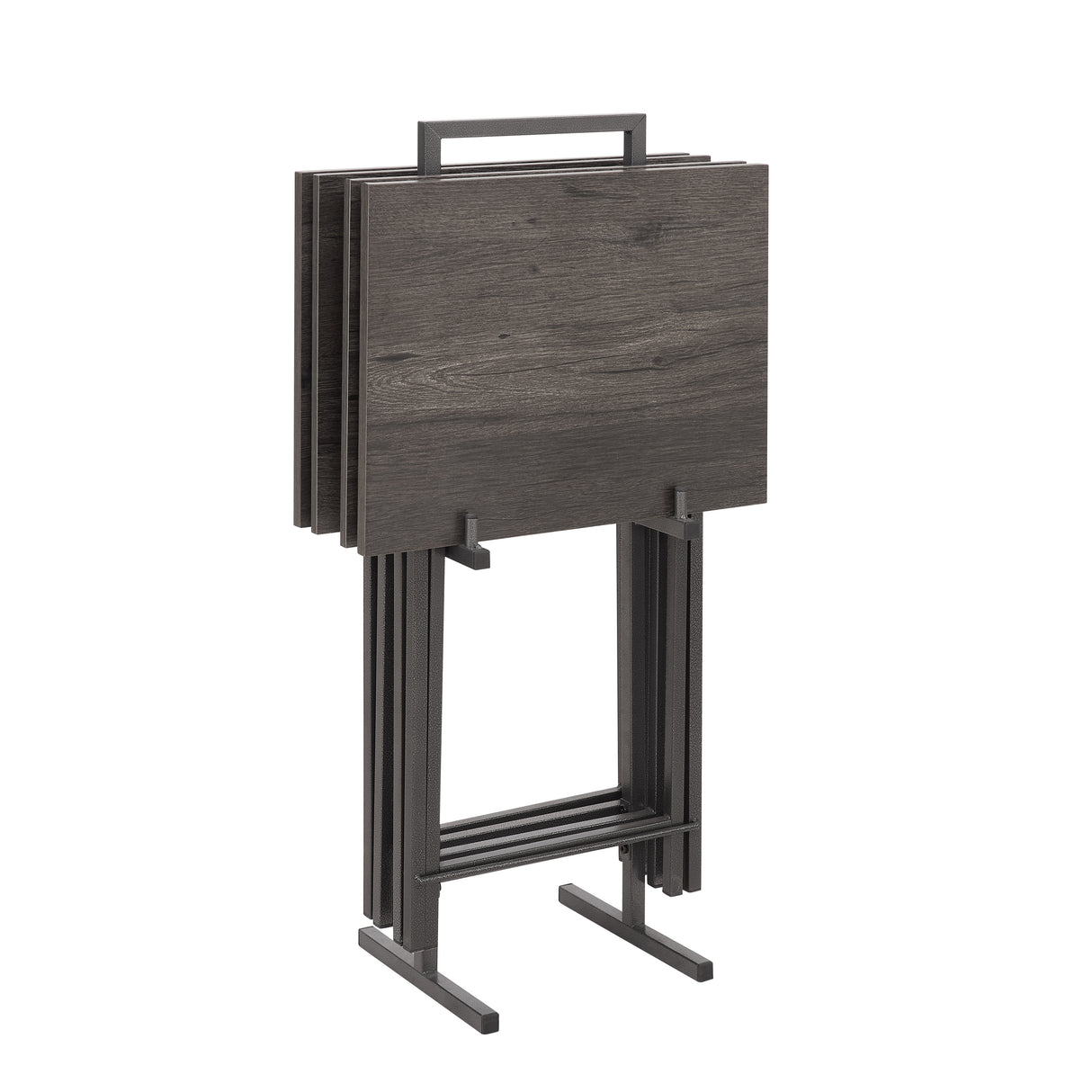 Folding office desk TV tray table set of 4 TV trays with storage rack wooden folding TV tray foldable snack table, rural gray - V.I.P Digital Presence