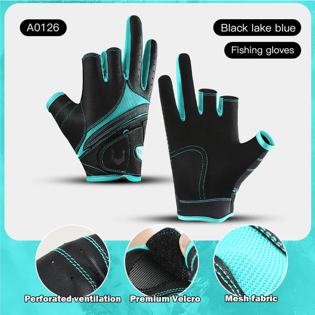 Outdoor sports autumn and winter anti slip breathable dew three finger wear-resistant and anti cutting lure fishing gloves