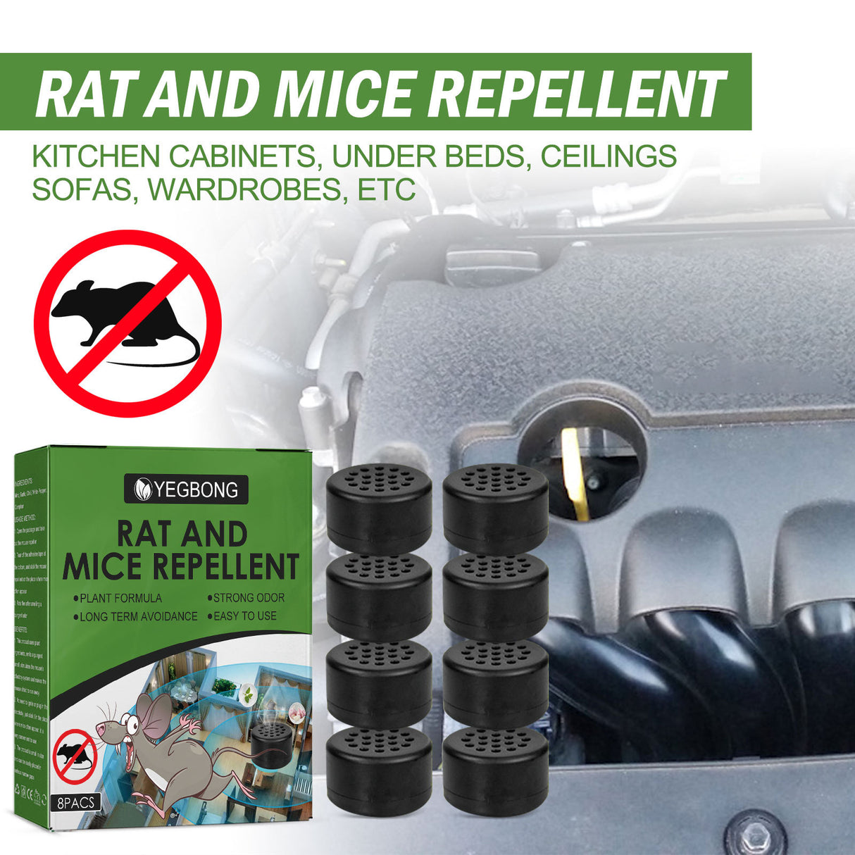 Yegbong 8pcs mice repellant mouse repelling pills car body kitchen office bedroom warehouse sewer pipe rat and mice repellent - V.I.P Digital Presence