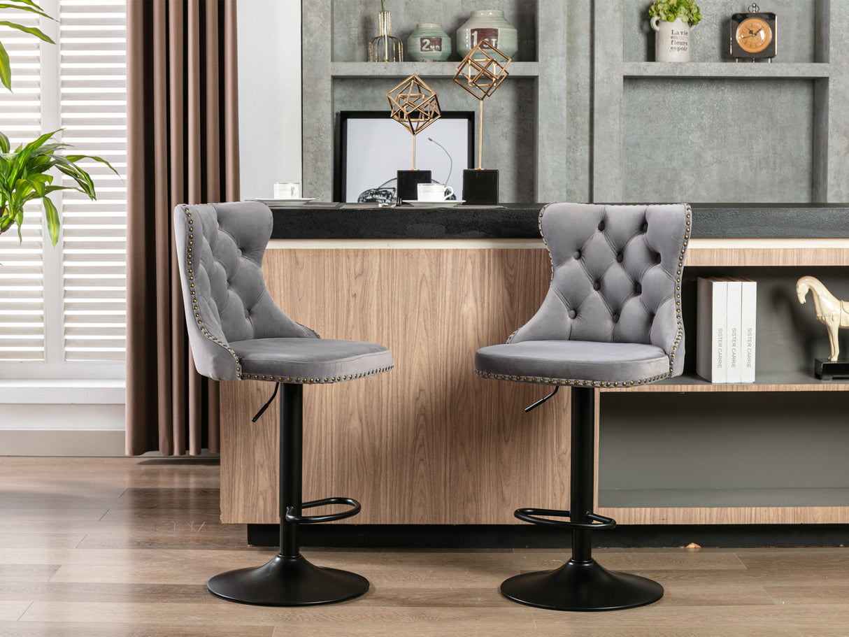 Gray,Set of 2 25-33 Inch,17.7 inch base, Modern Upholstered Bar Stools with Backs Comfortable Tufted for Home Pub and Kitchen
