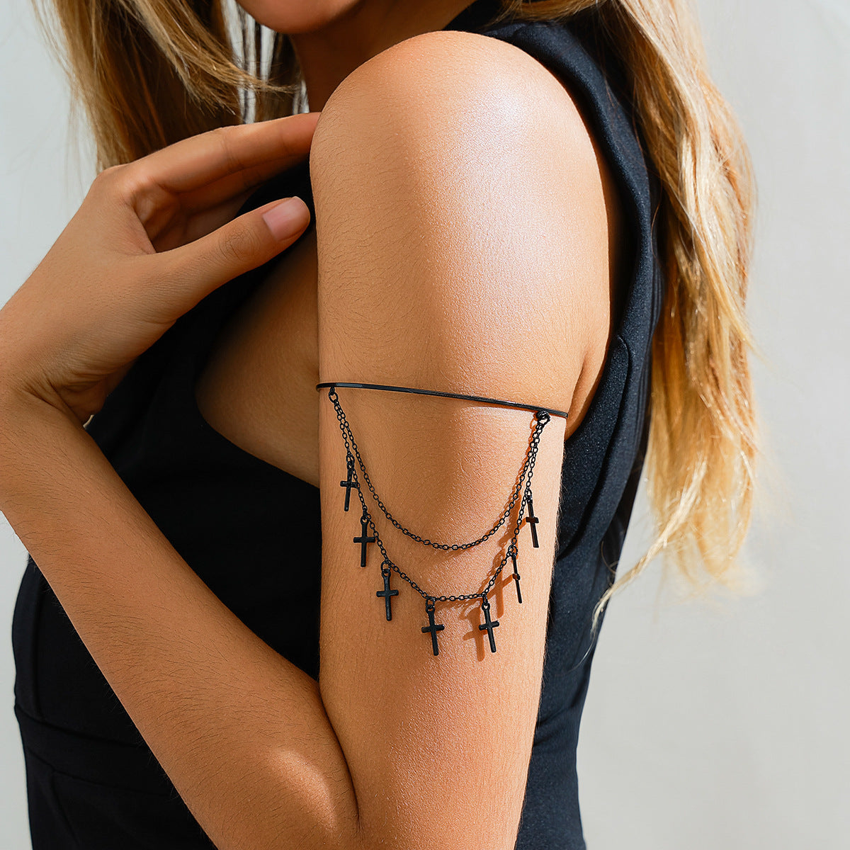 Sweet and Cool Gothic Cross Crystal Chain Multi layer Open Arm Bracelet Hand Ornament Leg Chain - V.I.P Digital Presence